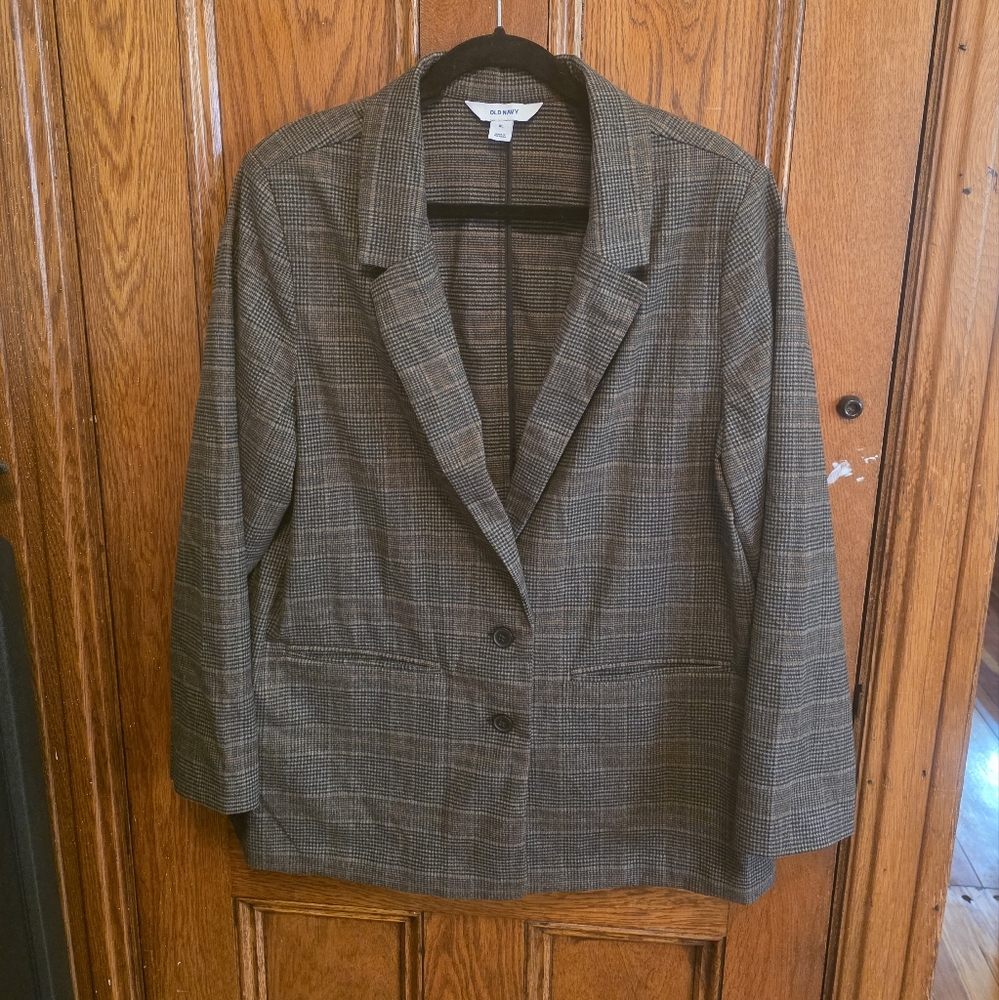 Old Navy Stretch Plaid Blazer. Brown. Size XL